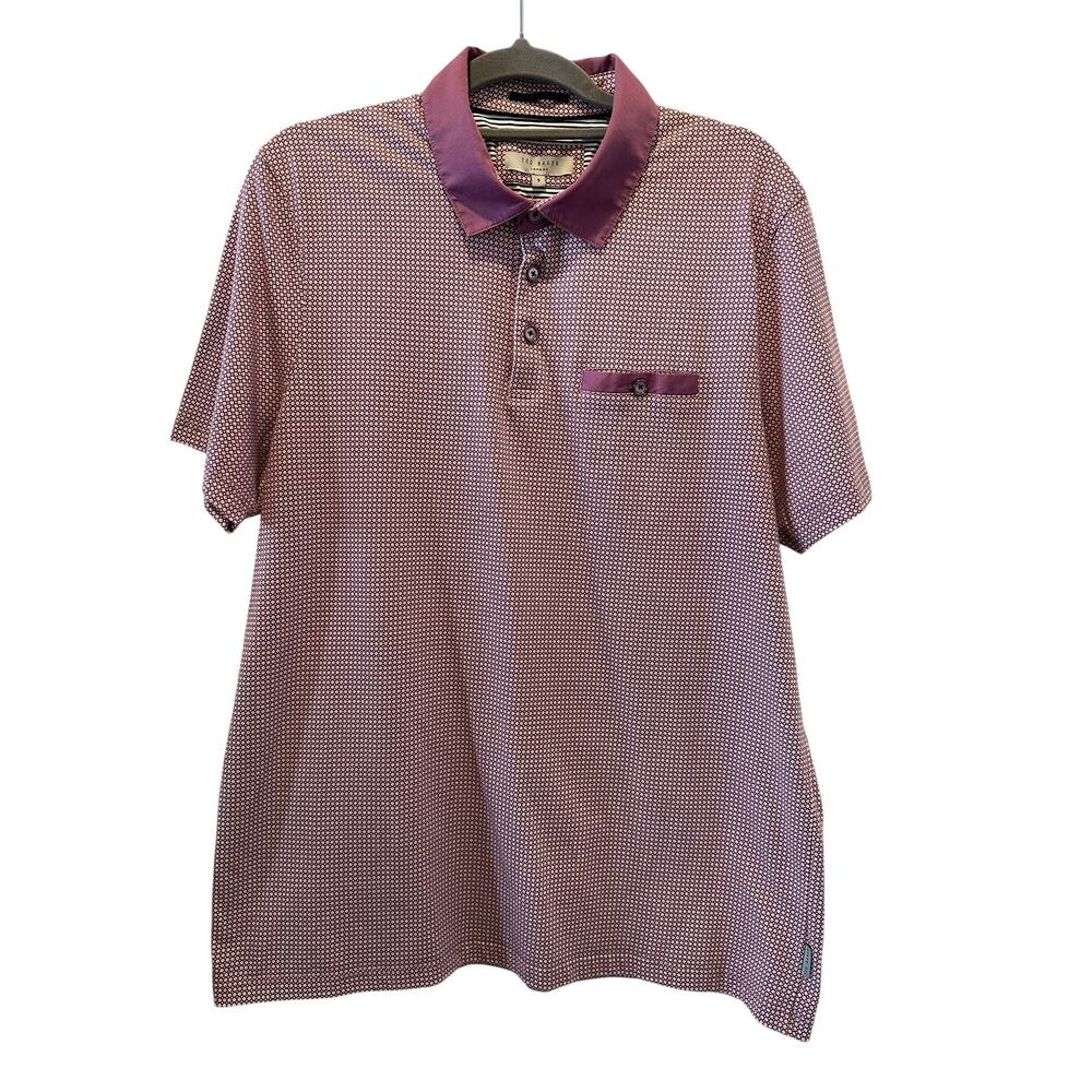 EUC Ted Baker London Micro Print Polo Shirt Burgundy Plum Size 5/M Designer